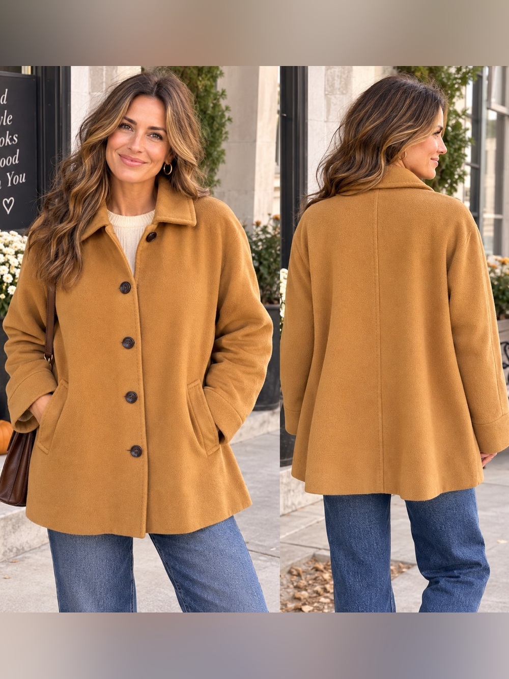 Lands’ End 18W Camel Wool Cashmere Blend Coat Plus Size Classic Peacoat